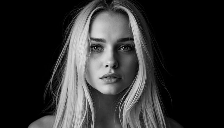 cinematic female portrait with moody electronic music atmosphere