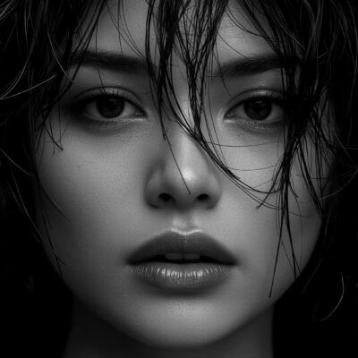 Beautiful oriental female black and white portrait