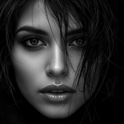 Beautiful brunette female on dark background emotional portrait